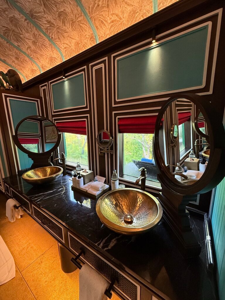 Brass Washbowl fixture in a Bill Bensley hotel Thailand suite at Intercontinental Khao Yai.