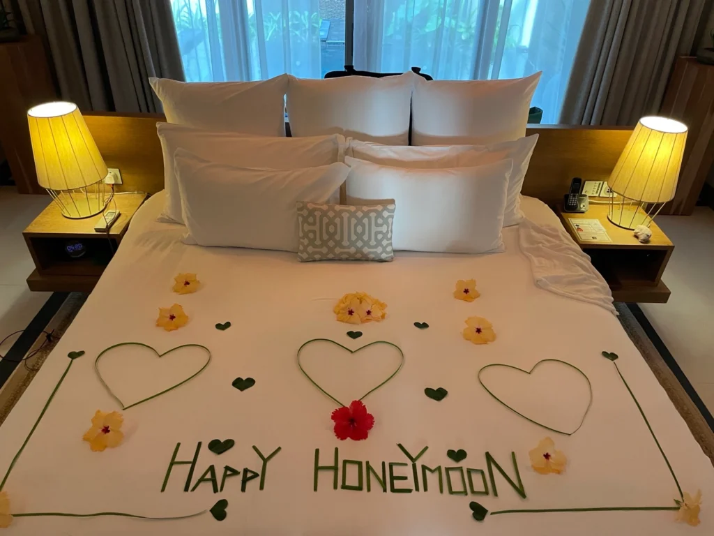 Pool Villa Bed with Bed Art at JA Manafaru