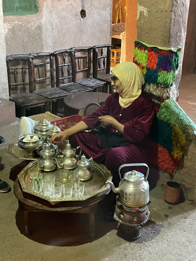 Drinking Mint Tea the traditional way with Berber's near the Atlas Mountains in Morocco